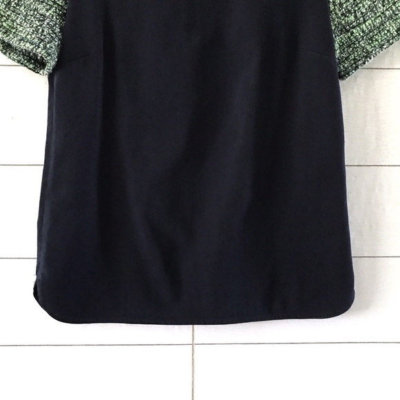 J.Crew Navy Blue Green White Tweed Sleeve Top - Picture 5 of 8